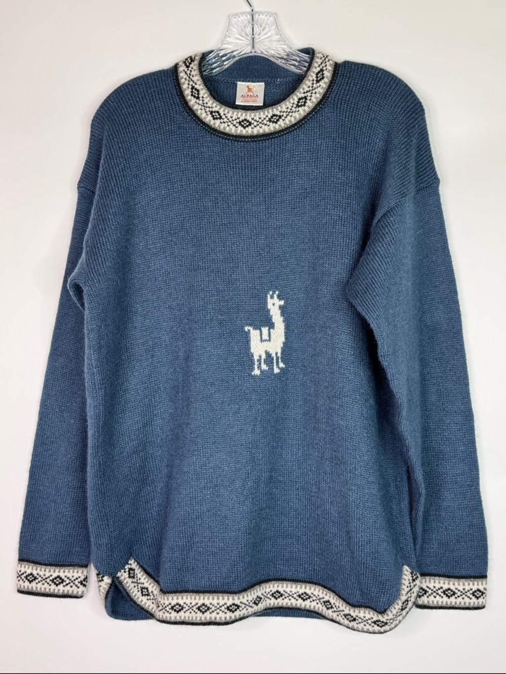 Alpaca Warehouse Blue Llama Crewneck Sweater Size Large